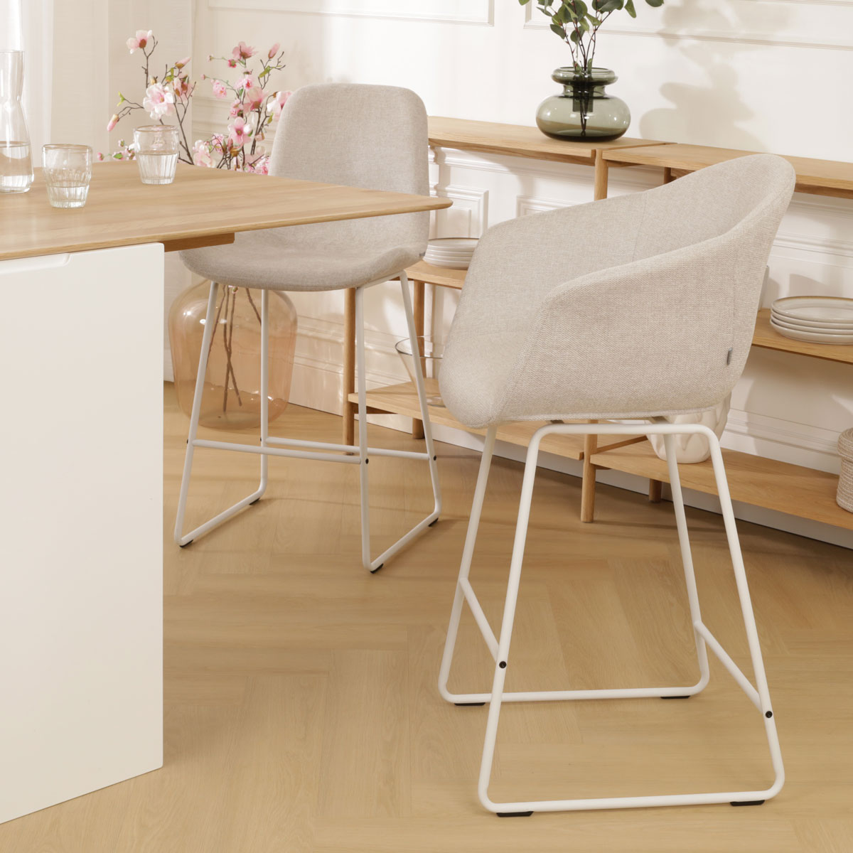 Barkruk Nino-Otis barkruk beige - wit onderstel - 65 cm