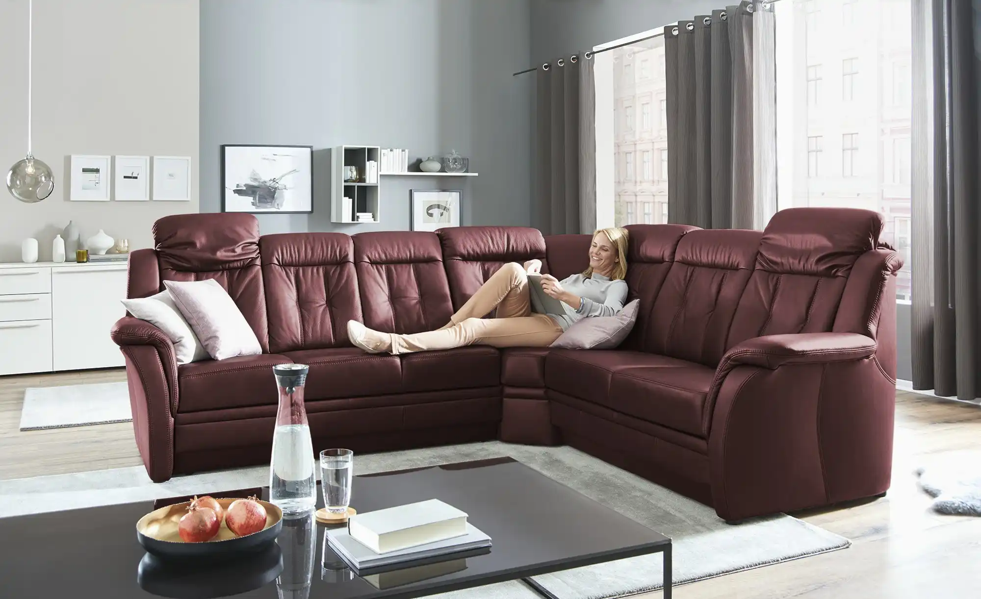 Polstermöbel Oelsa Komfort-Ecksofa aus Leder Andorra