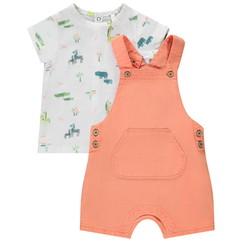 Ensemble 2 pièces salopette courte + t-shirt imprimé pour bébé garçon