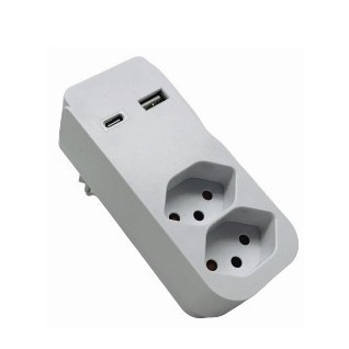 2-fach Mehrfachstecker T13 Abzweigstecker mit USB C / USB A Steckdosen Adapter Schweiz 3-polig (85.550.WS) - Weiss