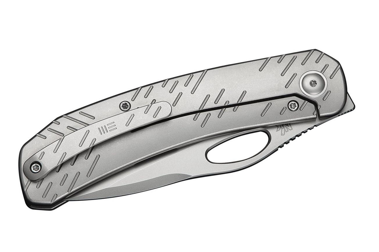 WE Knife Inmate WE23096B-1, Stonewashed CPM 20CV, Gray Titanium, Raindrop Pattern zakmes, Jerad Neeve design