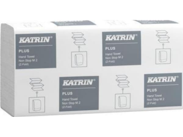Håndklædeark Katrin Plus Non-stop Z-fold 2-lag L25.5xB20.3xD8.5cm Nyfiber Hvid,21 pk x 135 stk/krt