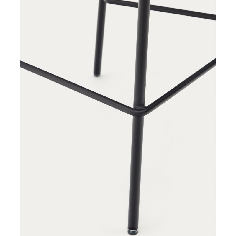 Tabouret  Zunilda en chenille noir  et acier avec finition noir mat hauteur 65 cm