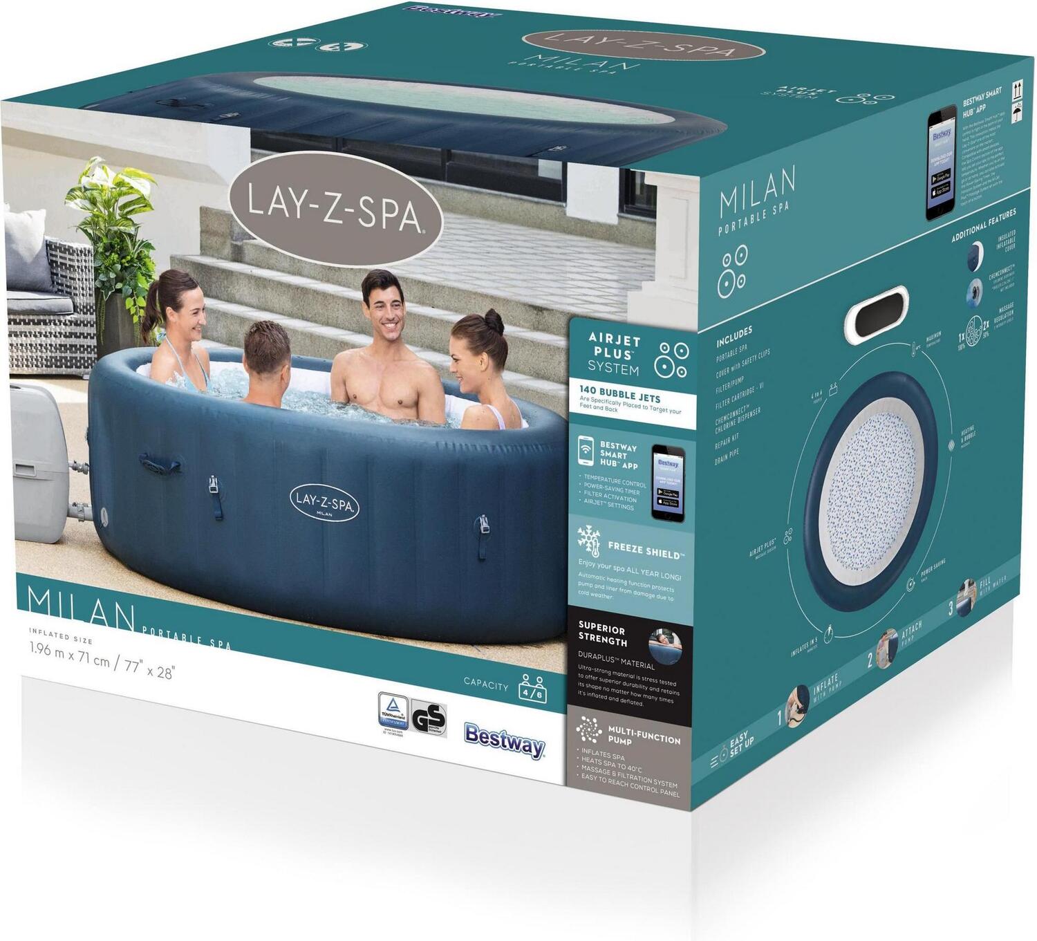 Bestway opblaasbare jacuzzi Lay-Z-Spa Milan met pomp D 196 H 71 cm
