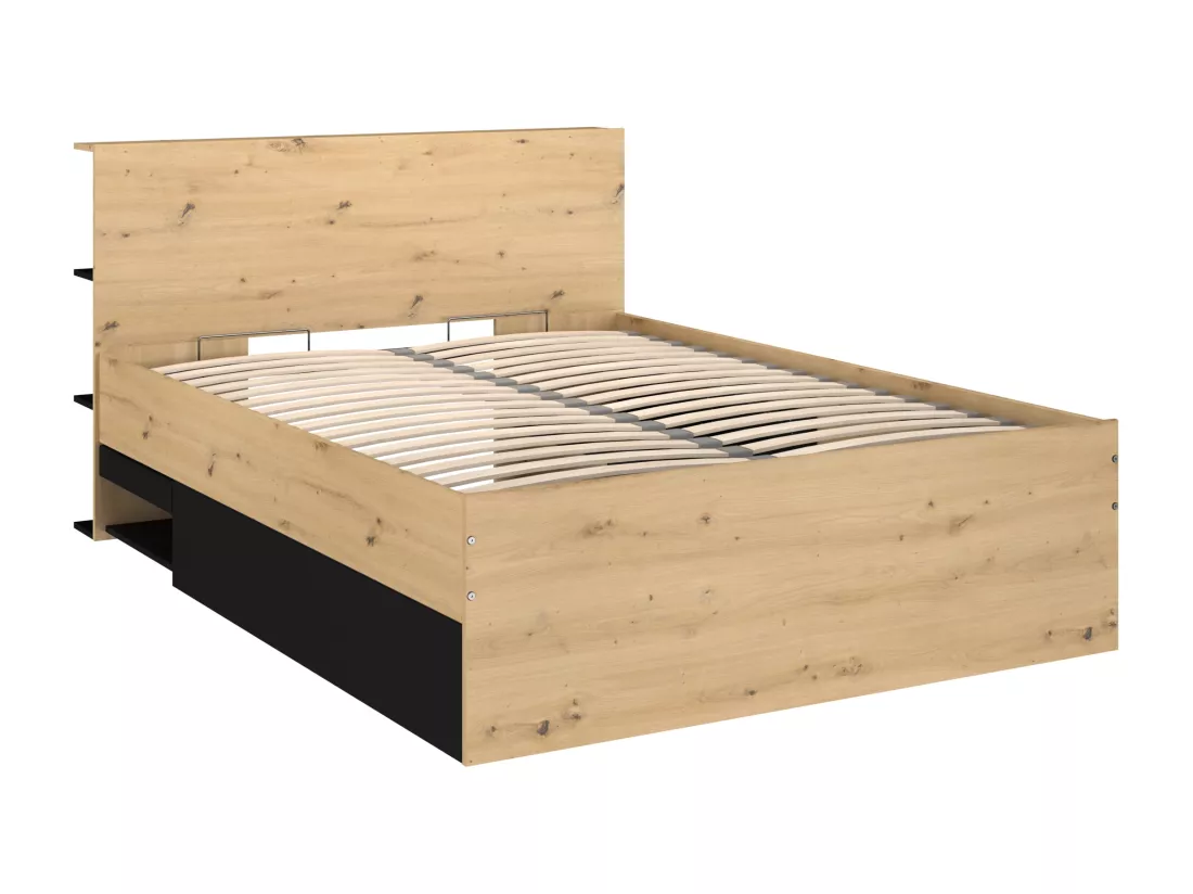 Lit coffre 140 x 190 cm - Coloris : Naturel et noir - RADANI
