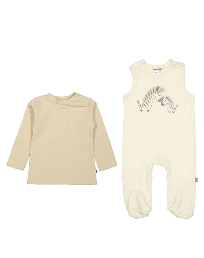 Strampler ZEBRAS mit Langarmshirt in offwhite/beige