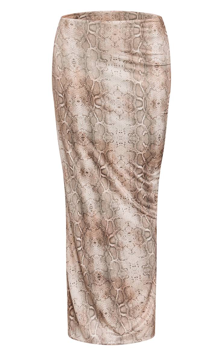 Snake Print Jupe Longue Moulante Asymétrique Taille Basse Co-ord