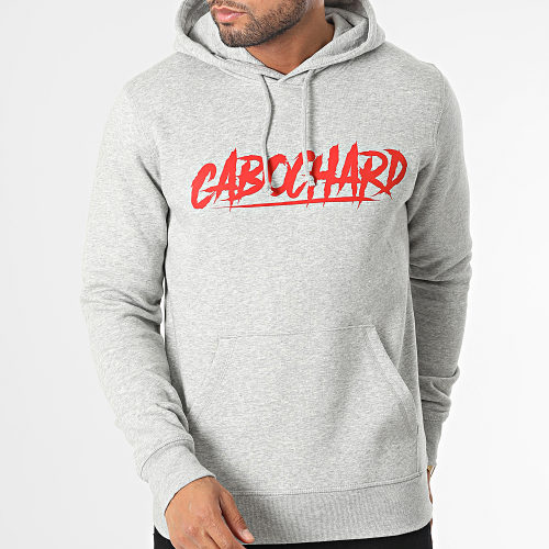 Sweat Capuche Cabochard Gris Chiné Rouge