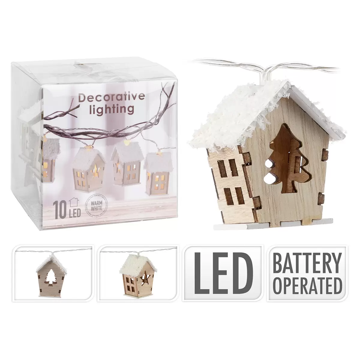 Lichterkette LED-House weiss,natur
