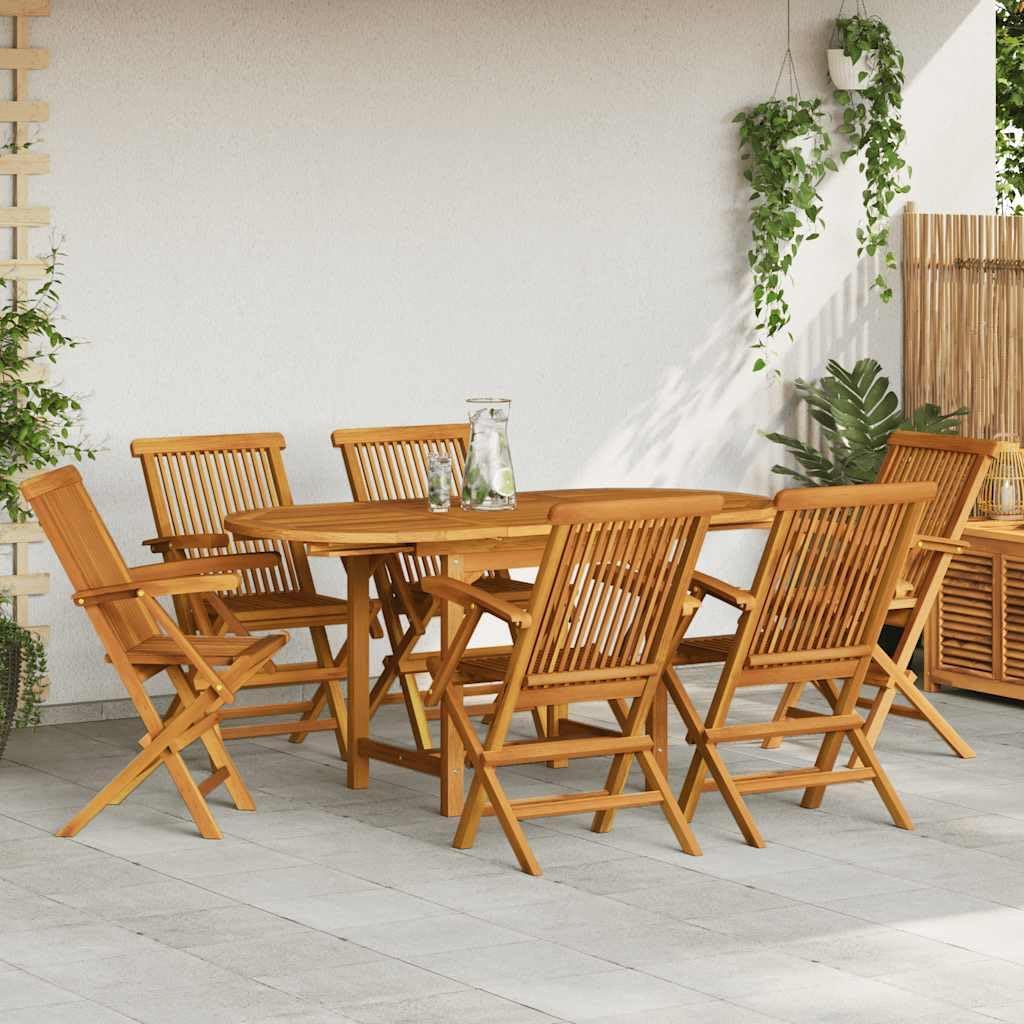 vidaXL 7-TLG. Garten-Essgruppe Teak Massivholz