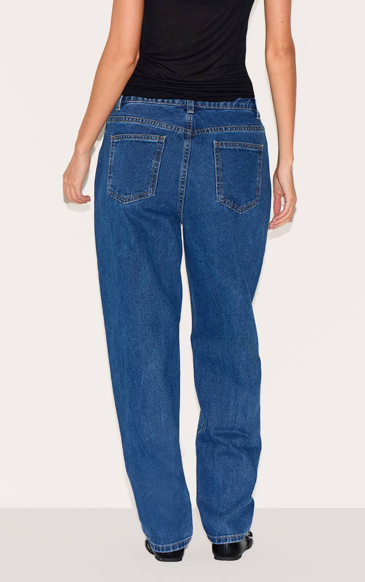 Bleu Foncé Prettylittlething Jean Mom Taille Haute