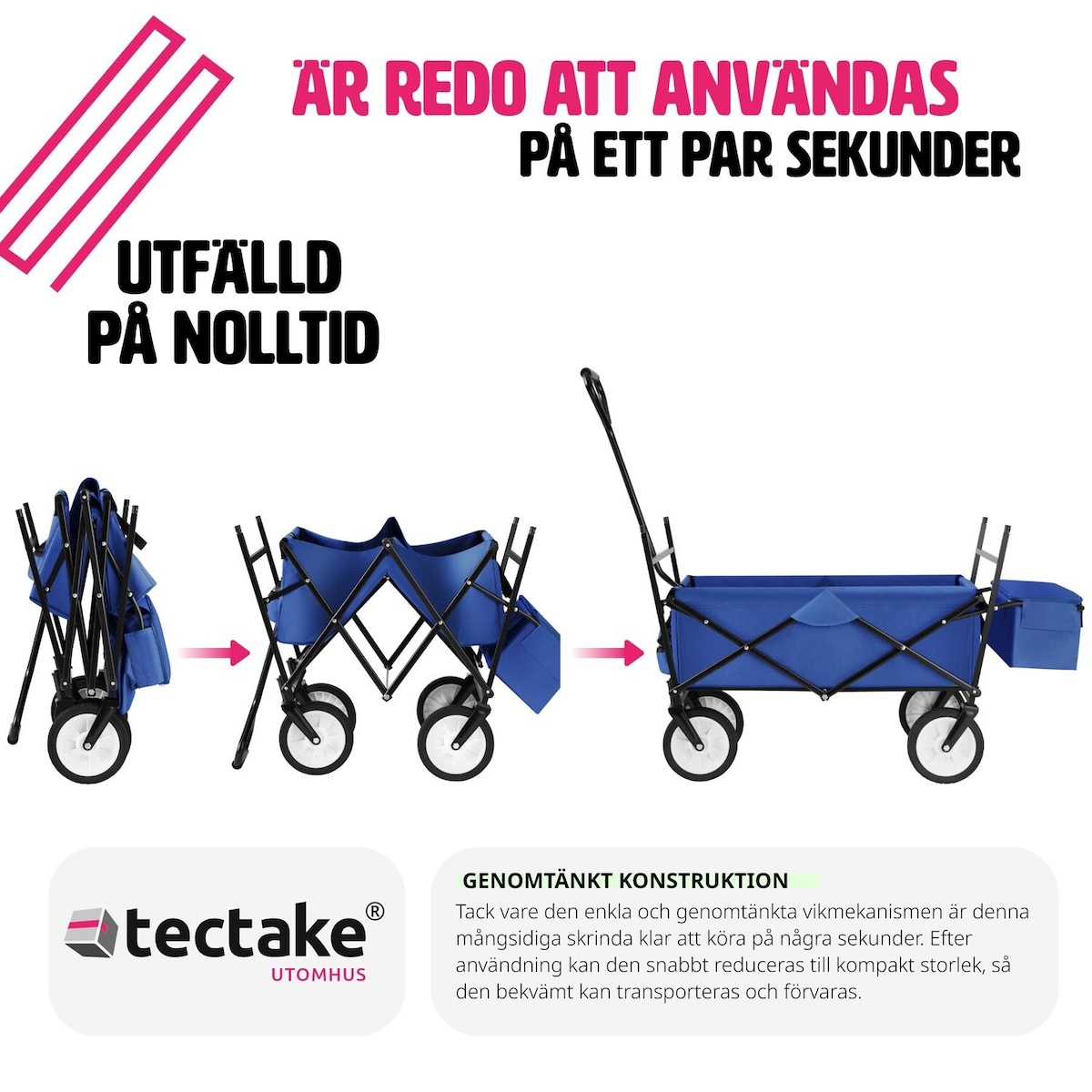 Sammenleggbar tralle med bæreveske, Lastekapasitet 80 kg - blå