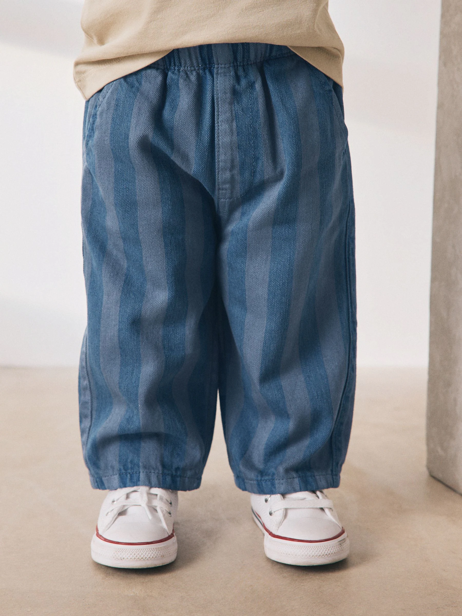 Dambordmotief/Blauwe Strepen - Set van 2 wijde broeken met elastische taille (3mnd-7jr)
