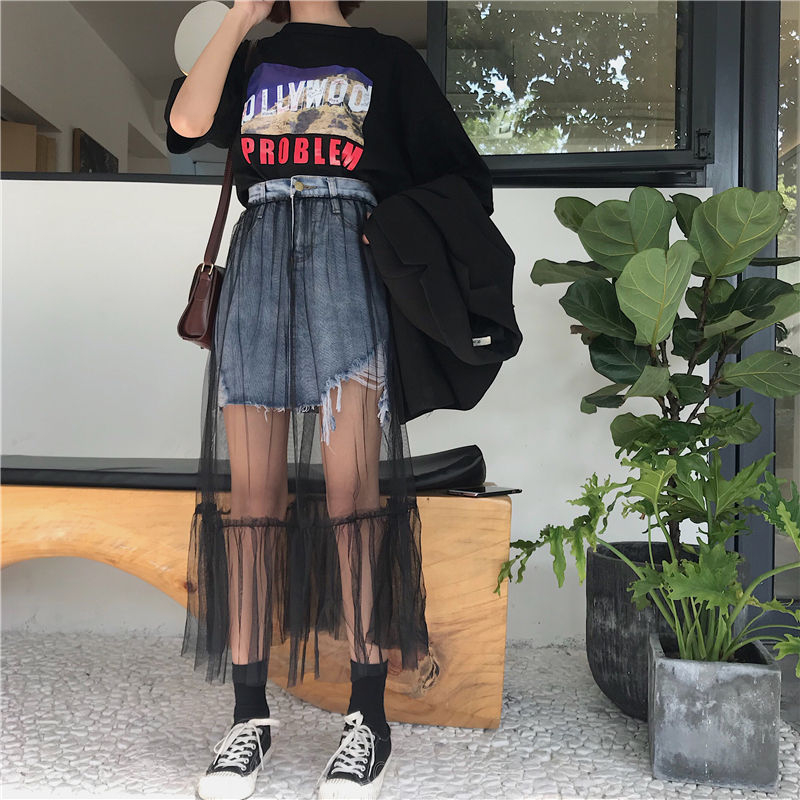 Whoosh - Mesh Overlay Distressed Denim Rok