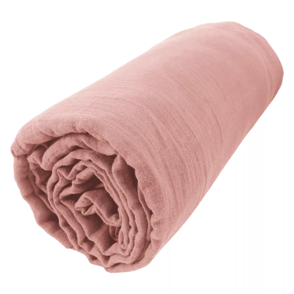 Drap housse gaze de coton (90 x 190 cm) Gaïa Rose pêche