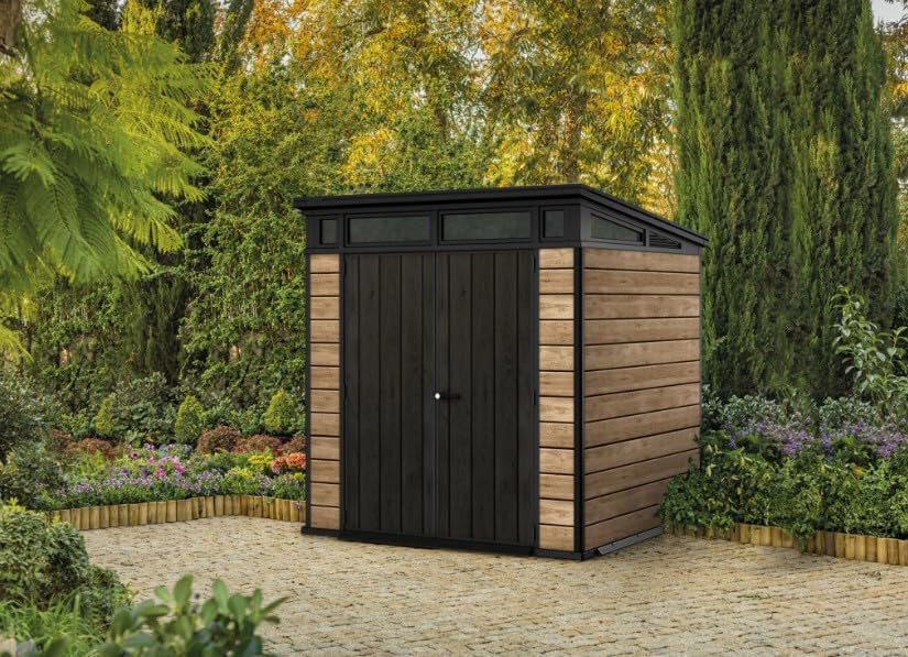 Gartenhaus Keter Signature Ashwood Pent 7x7 inkl. Fußboden 216 x 218 cm anthrazit/braun exklusiv bei Hornbach