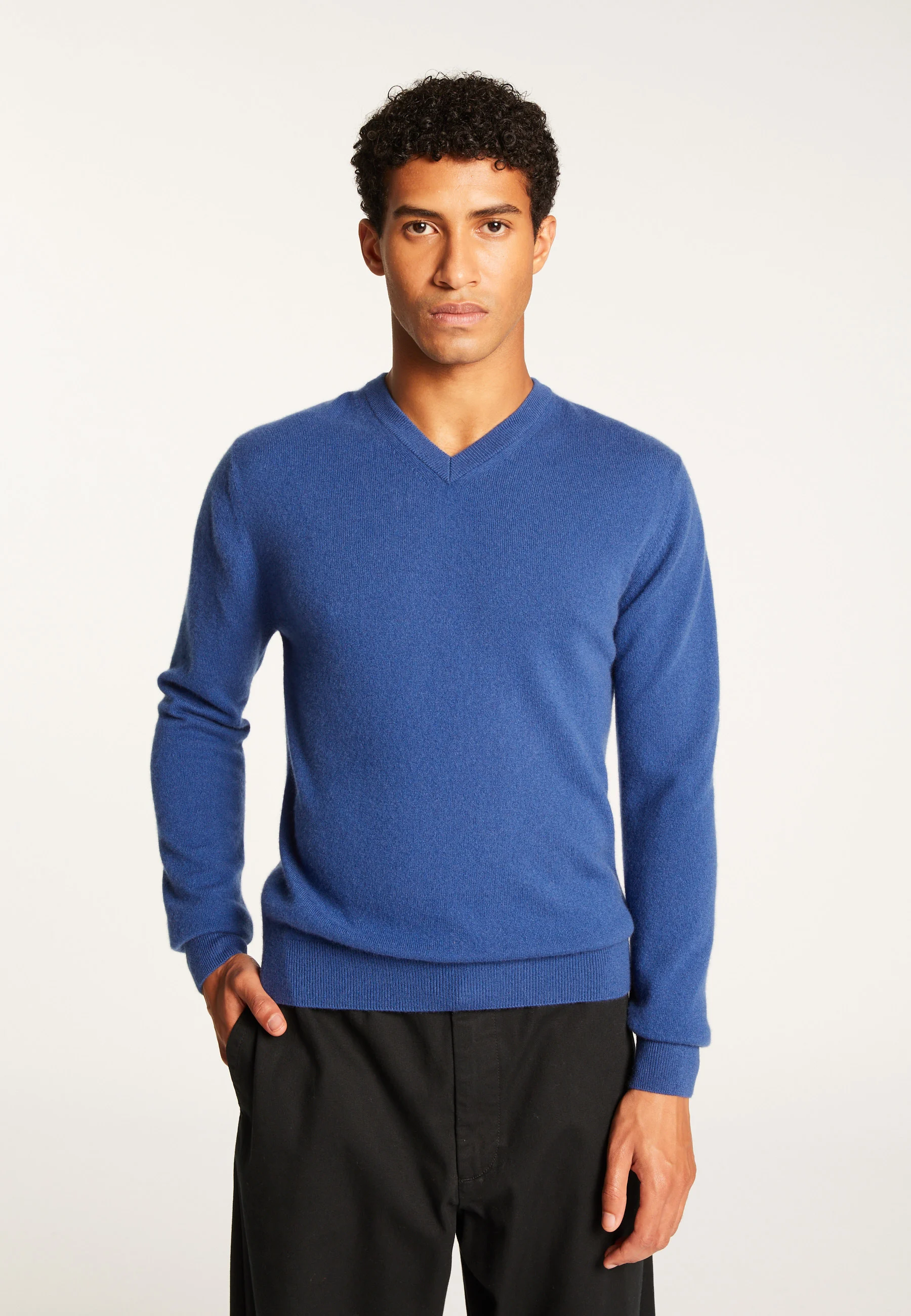 EVANNAH24 - Pull col v en cachemire | Bleu
