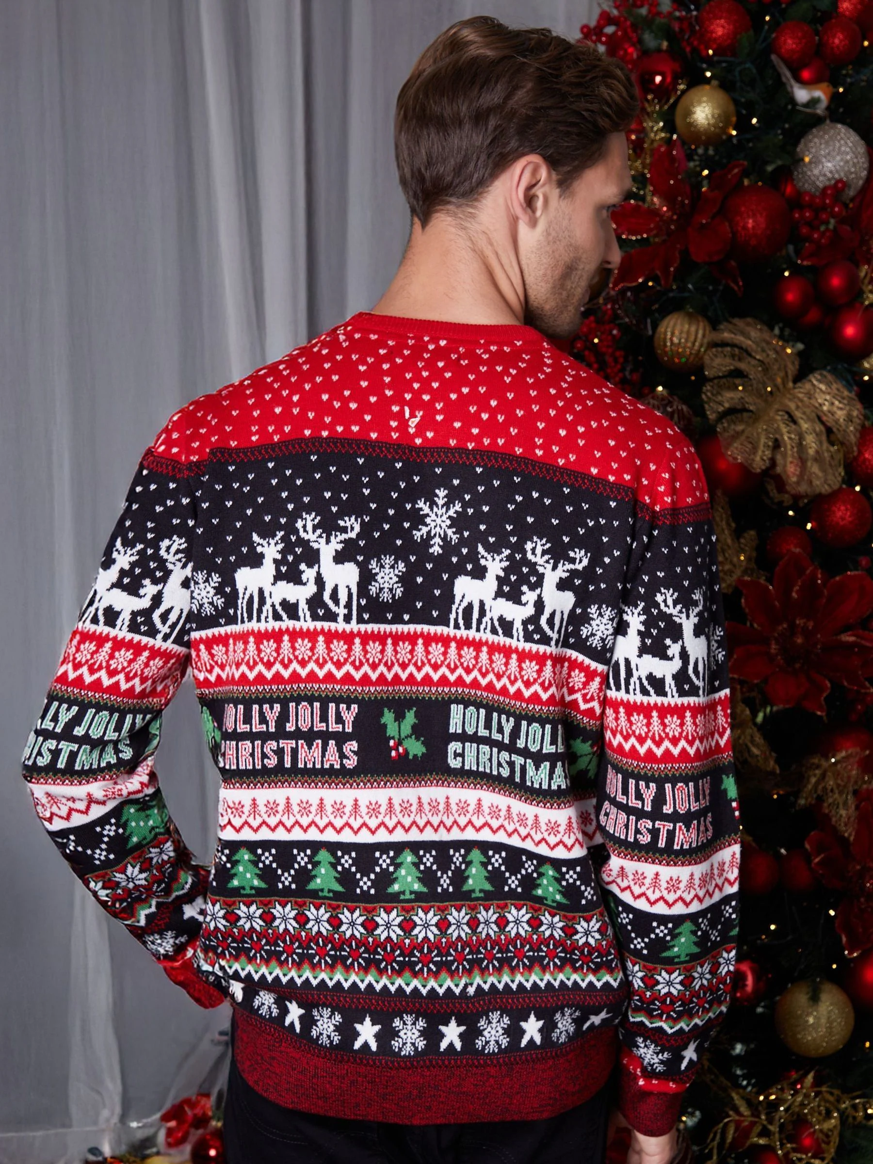 Rood - Threadbare kersttrui met fairislemotief
