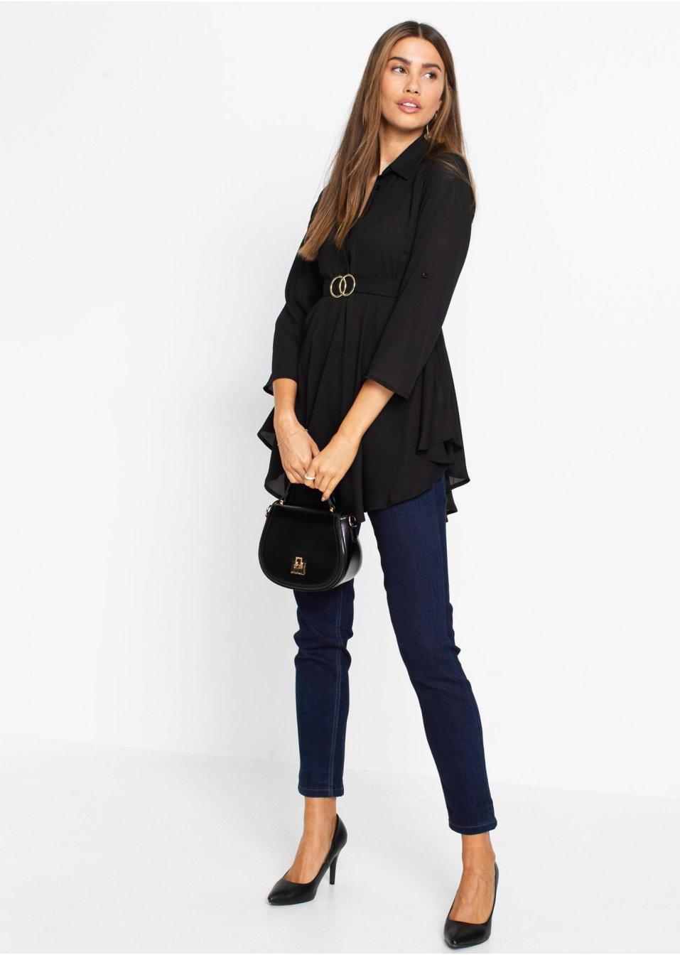 Blouse longue avec ceinture avec polyester recyclé
