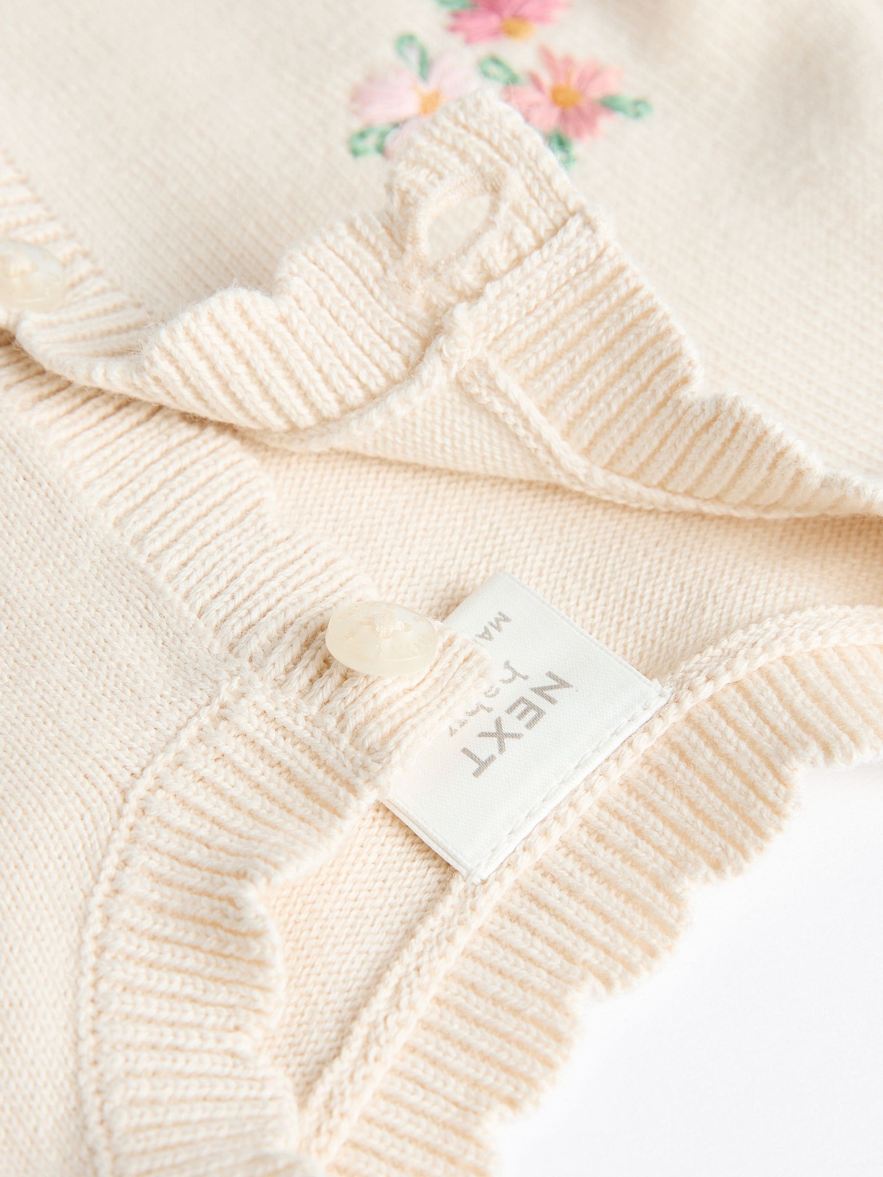 Crèmekleurig met konijn - 100% katoenen Pointelle gebreid Baby vest met bloemenpatroon (0mnd -3jr)