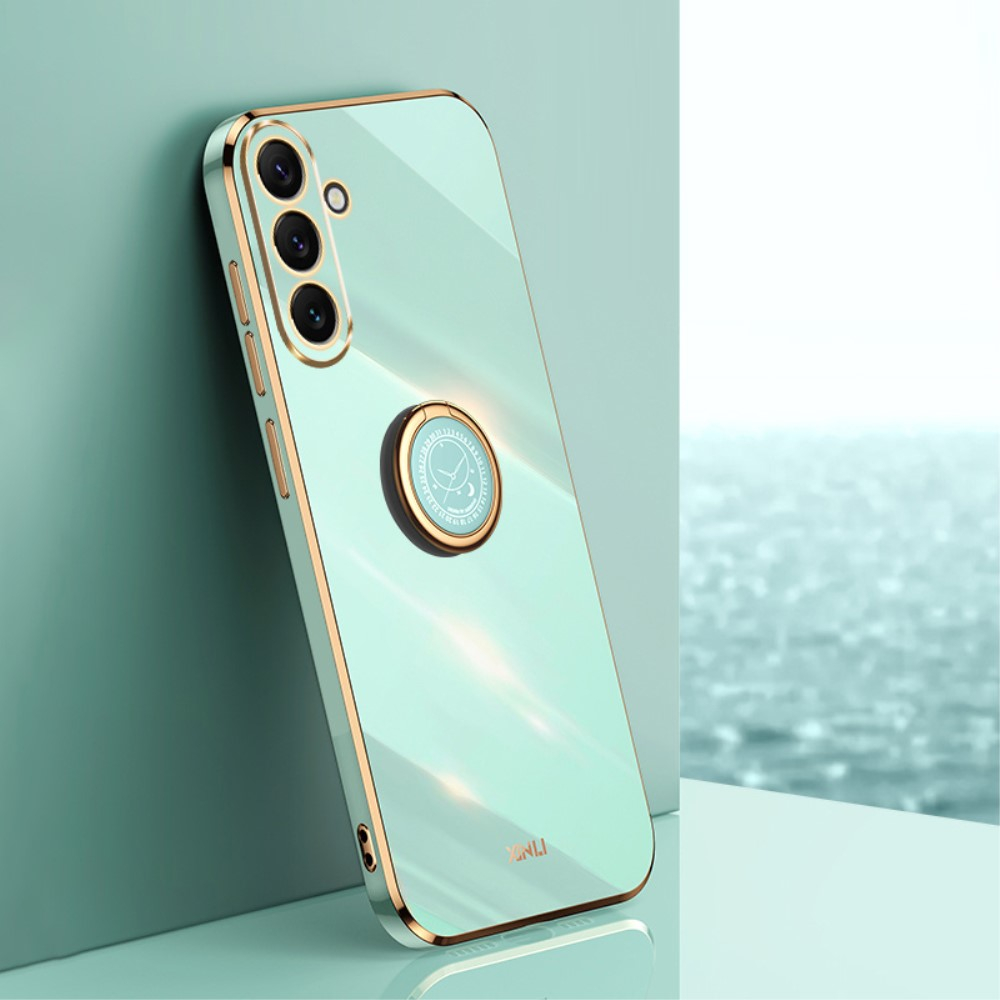 Samsung Galaxy A54 5G Gummi Case Hülle Galvanisierter Rahmen mit Finger Griff Ring Halterung   Kameraschutz - Türkis / Gold