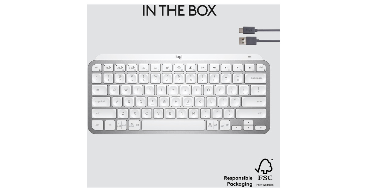 LogitechMX Keys Mini Minimalist Wireless Illuminated Keyboard, toetsenbord  (Lichtgrijs, US-International, Bluetooth)