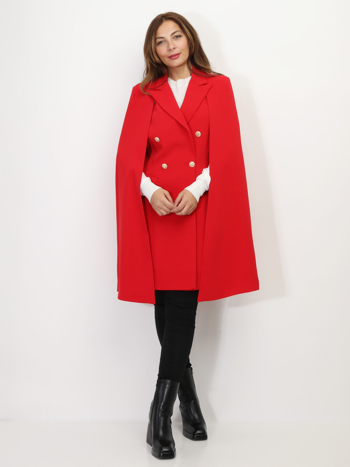 Manteau cape à boutons officier- Rouge