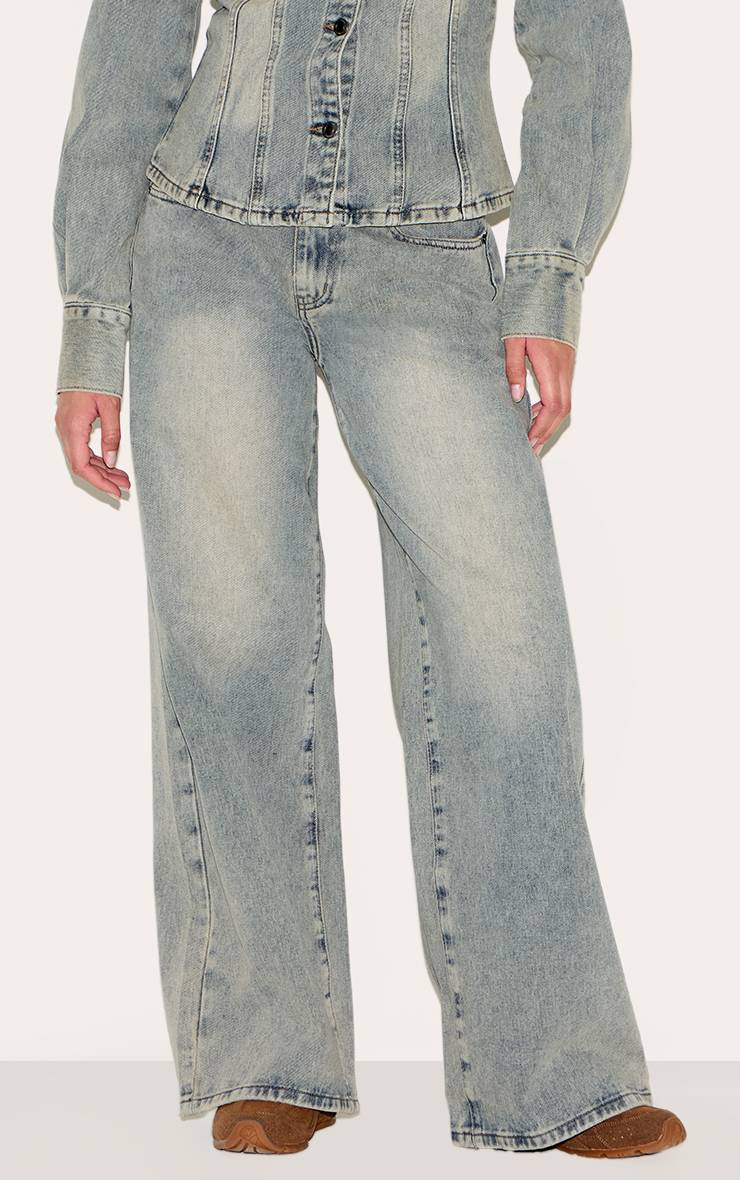 Délavage Vintage Jean Large Taille Mi-haute