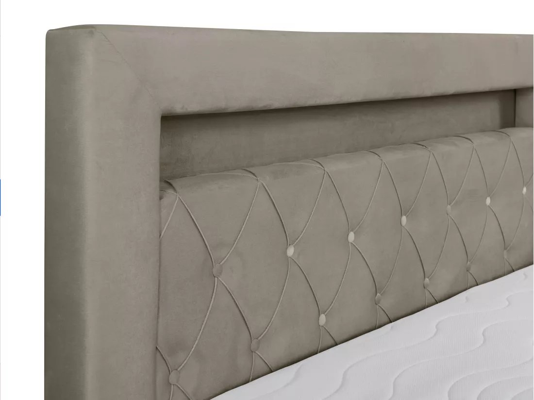 Ensemble complet literie déco tête de lit avec led + sommiers coffre + matelas + surmatelas - 160 x 200 cm - Velours - Taupe - ORANA de YSMÉE