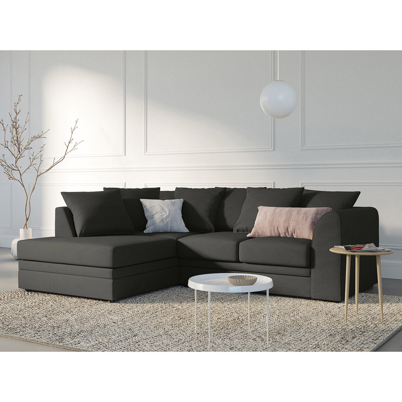 Mazzini Sofas Canapé d'angle gauche Quince 4 Places gris foncé - 221x171x80 cm