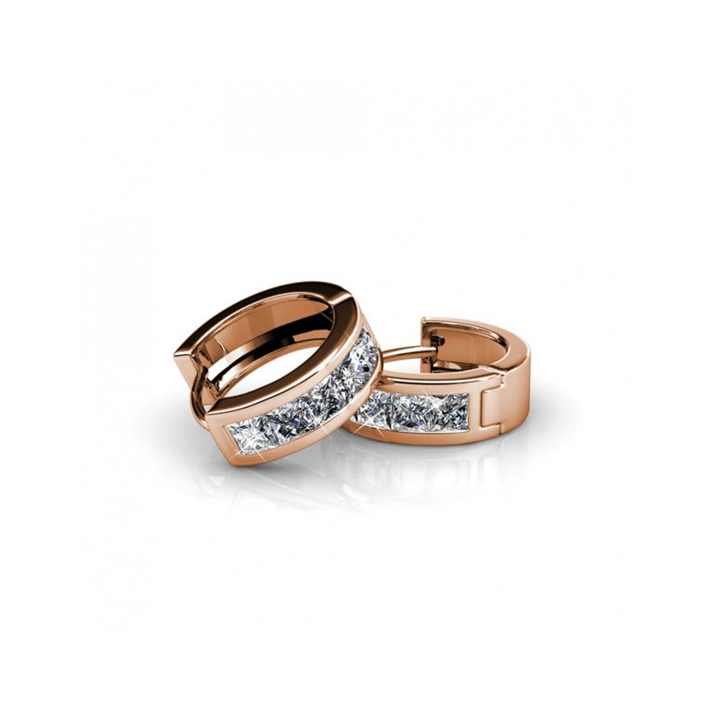Boucles d'oreilles Square Hoop - Or Rosé et Cristal