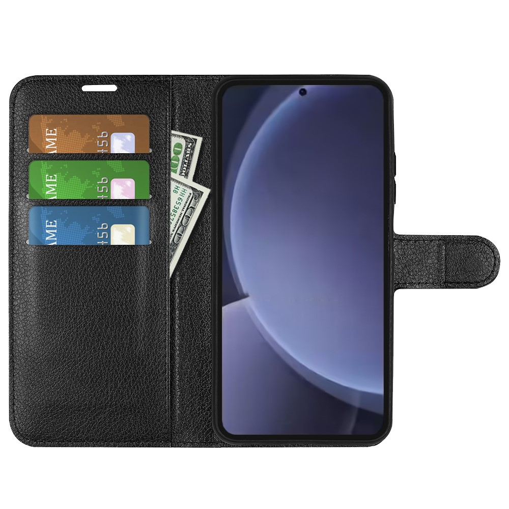 Samsung Galaxy S25  Plus Leder Tasche Flip Cover Litchi Look - Schwarz
