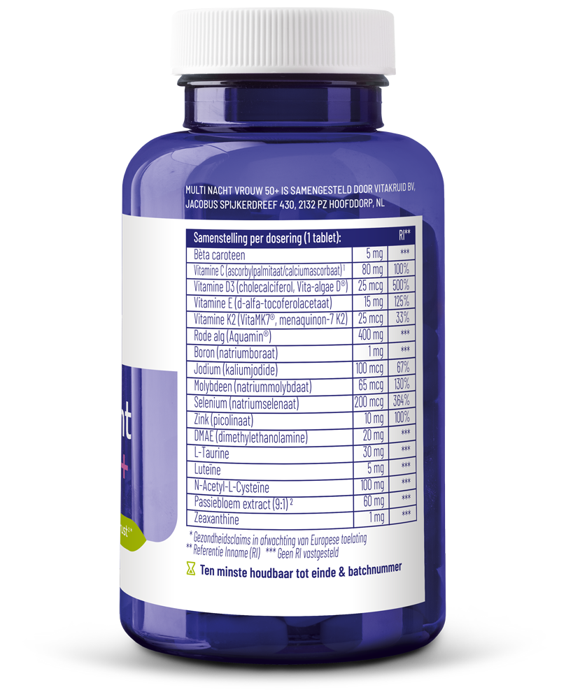 Vitakruid Multi Nacht Vrouw 50+ 100% Vegan (90 tabletten)