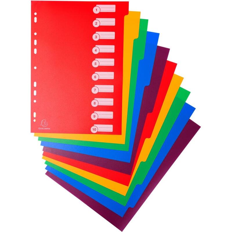 Intercalaires polypropylène opaque semi rigide 12 positions - A4 - Couleurs assorties