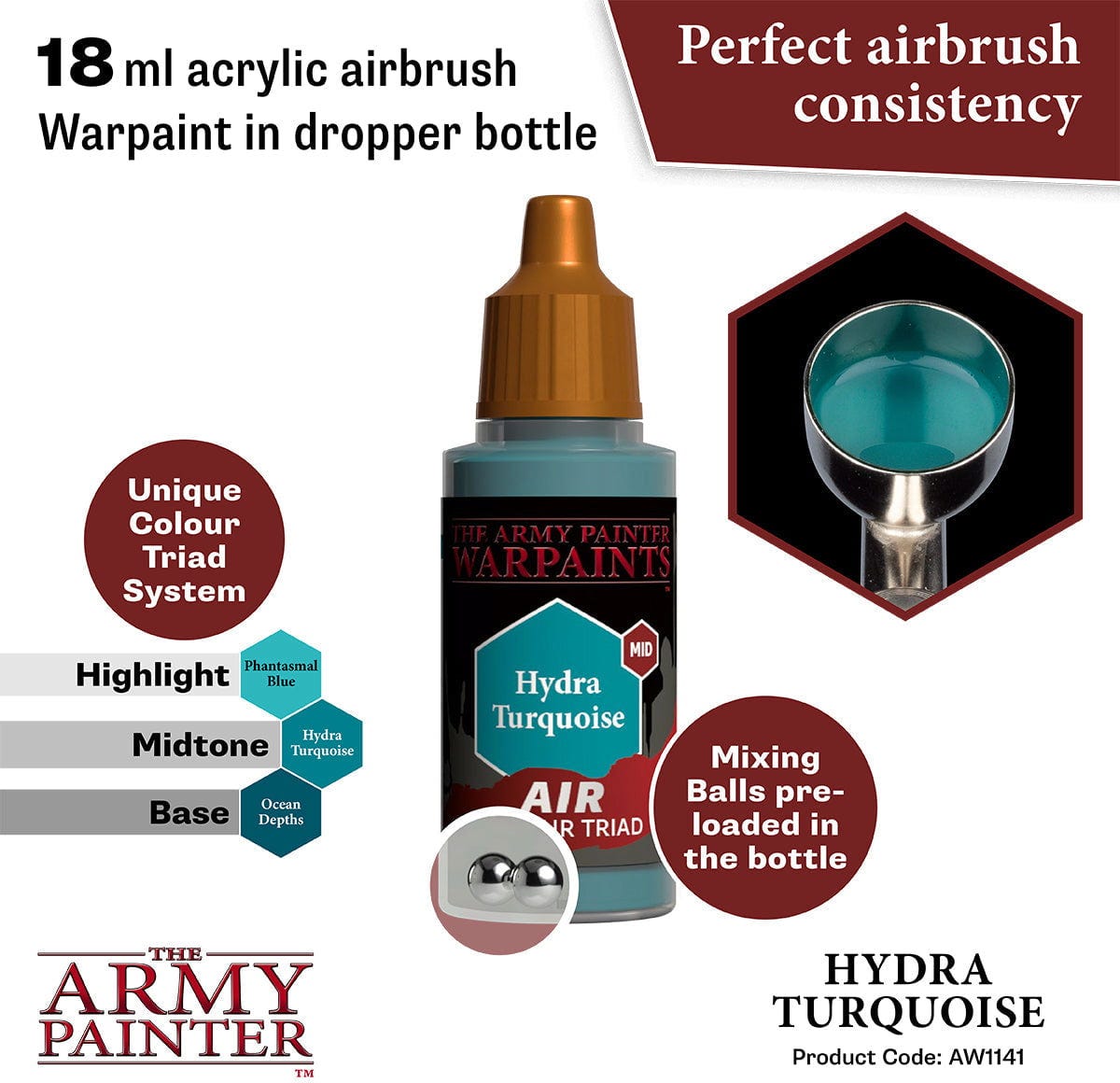 The Army Painter  Warpaints Air, Hydra Turquoise    Airbrush-Farben für Miniatur- & Tabletop-Malerei