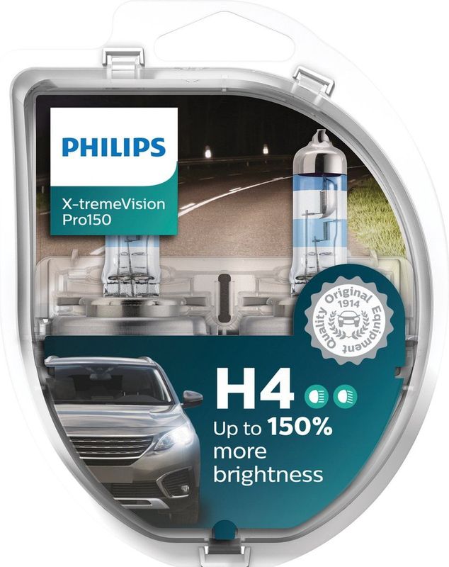 Philips - X-Treme Vision Pro150 H4 - 2 Stuks - Helder Licht - Hoogwaardige Lamp