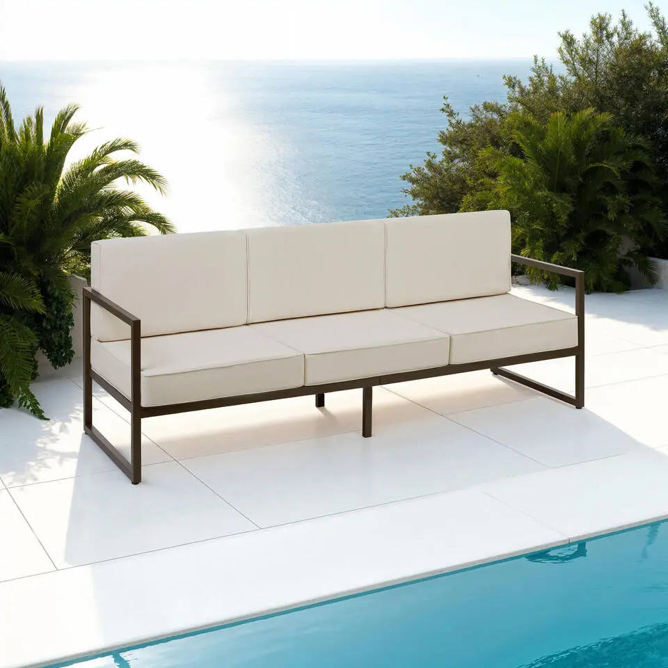 tectake - Tuin-loungebank Comosa, 3-zits, XXL kussens, Bruin / Beige