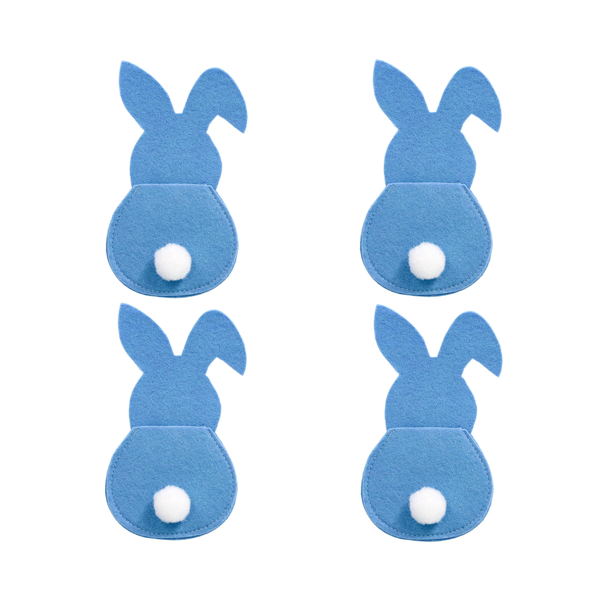 (4er Set) Filz Osterhase Besteck Tasche Oster Party Tisch Deko für Messer / Gabel / Löffel - Blau