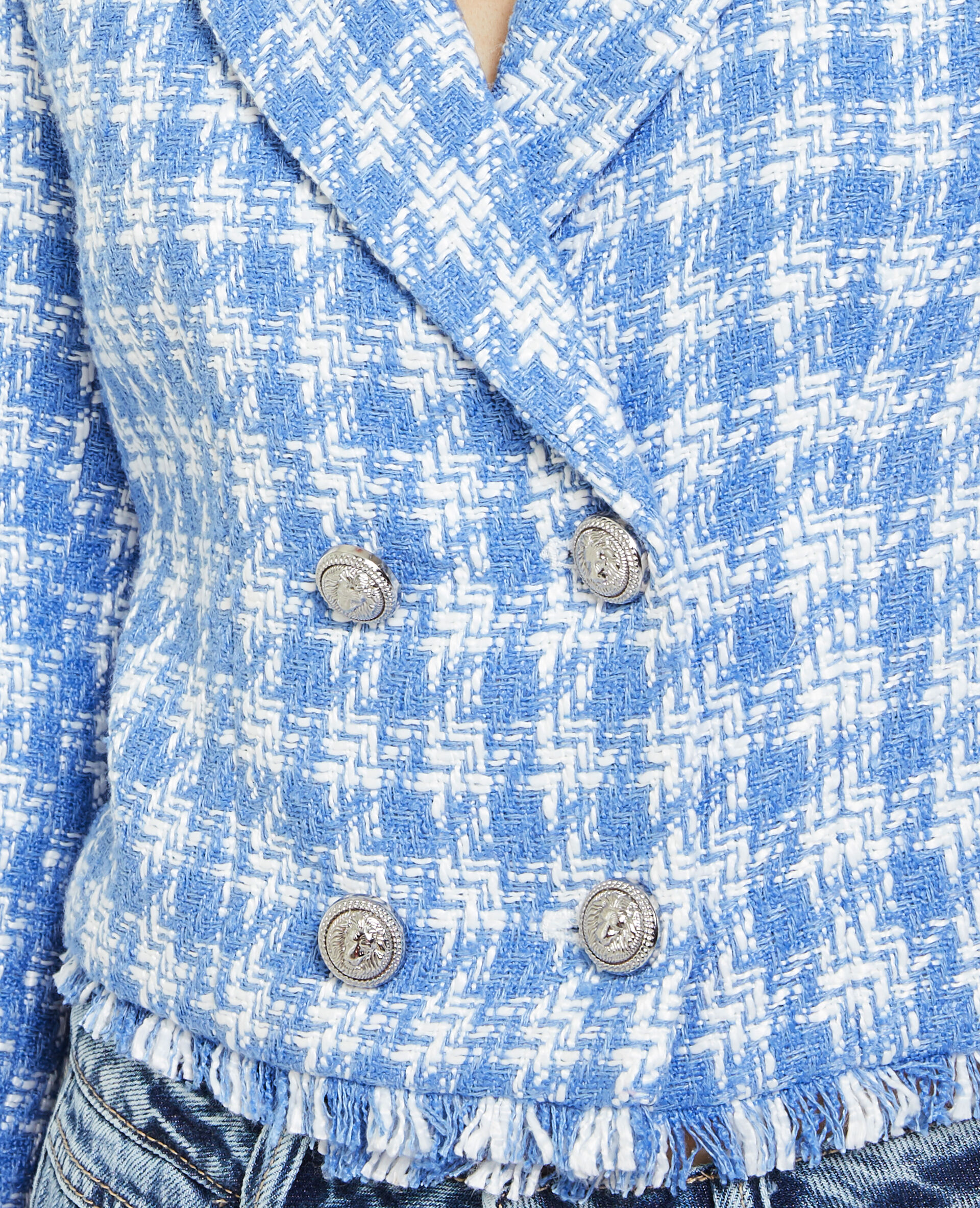 Veste effet tweed pied-de-poule - Bleu
