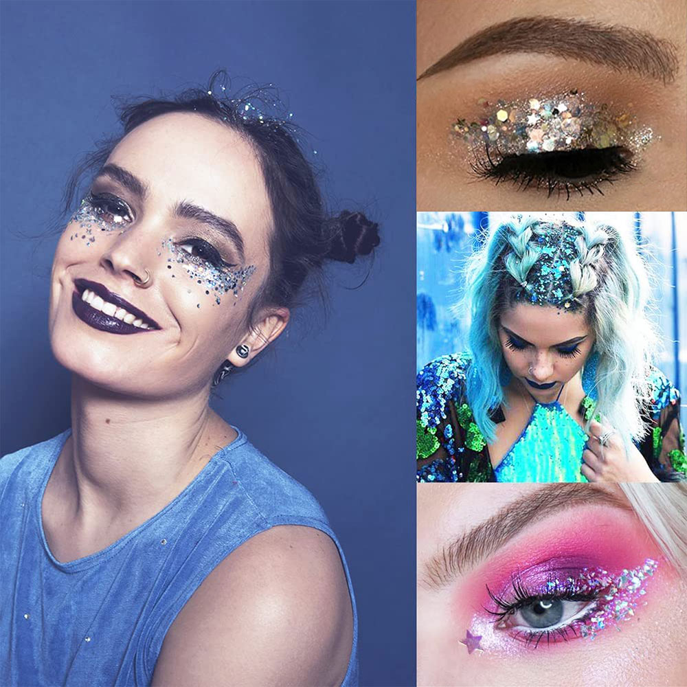 (6er Set) Holographisches Festival Gesichts- und Körper Glitzer Selbstklebende Glitter Gel Lidschatten - Style 4