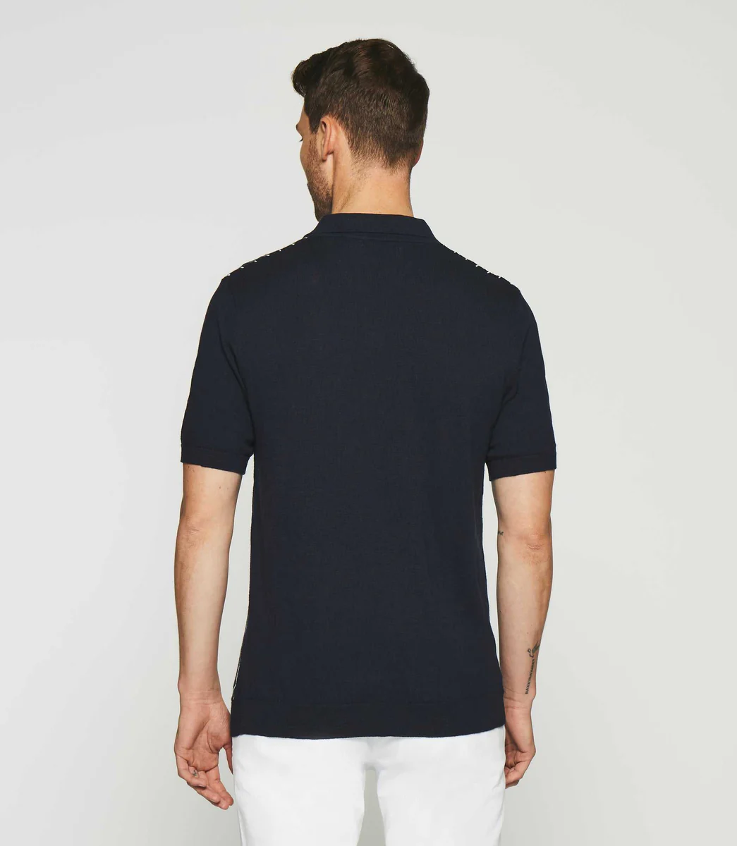 Polo à rayures en maille marine et écru GIANNI