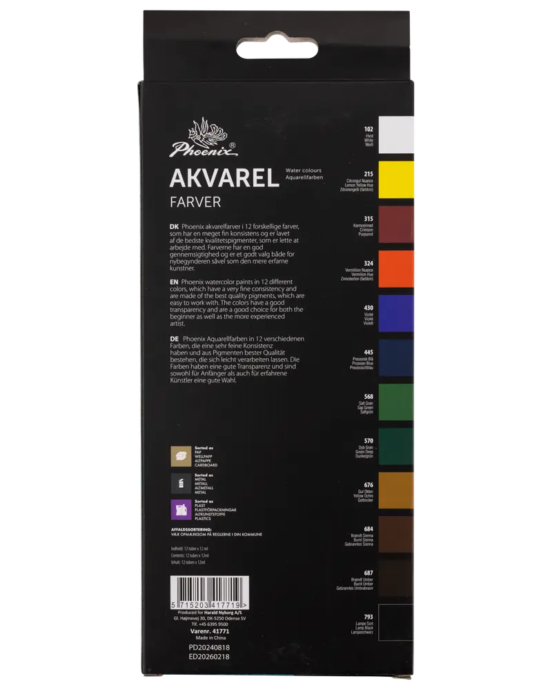 Akvarelfarvesæt - 12 ml