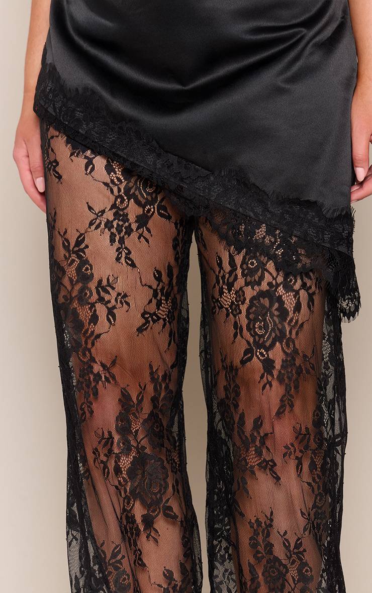 Noir Pantalon Large En Dentelle Sculptant