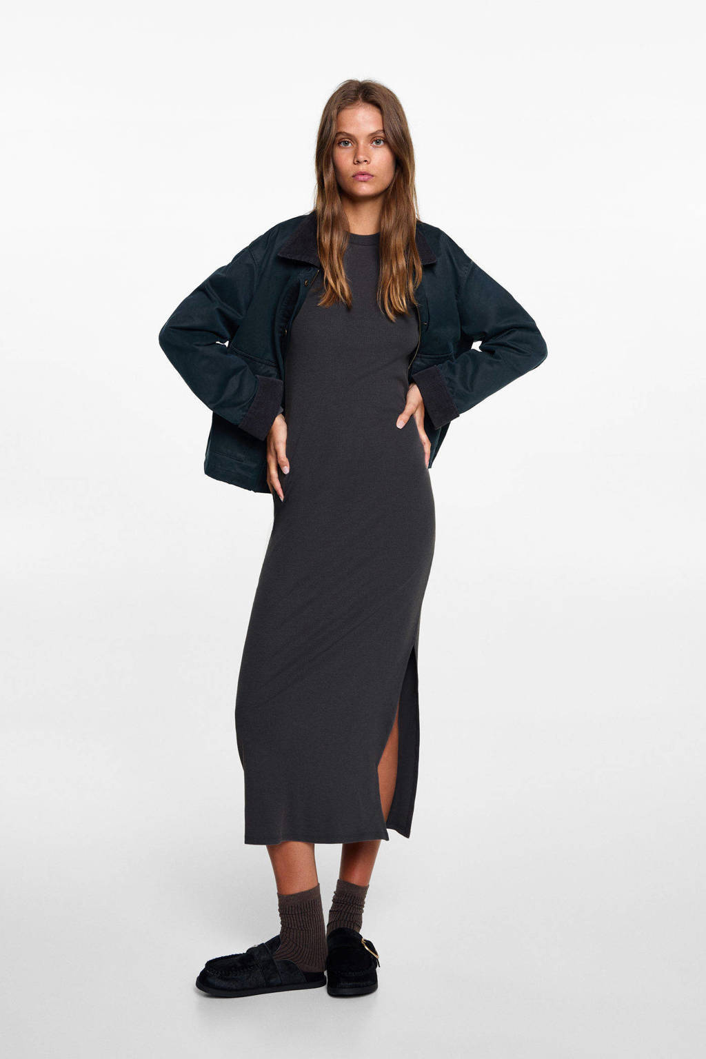 MANGO TEEN bodycon jurk antraciet