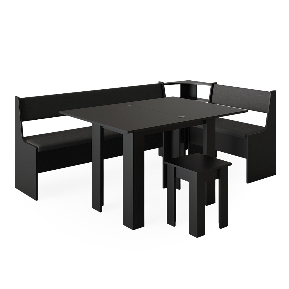 Vicco Eckbankgruppe Küchensitzgruppe Esszimmergruppe Roman Schwarz modern 210x120 cm Sitzbank Sitzecke Küchentisch Tischhocker Küchenmöbel Polstermöbel Esszimmermöbel