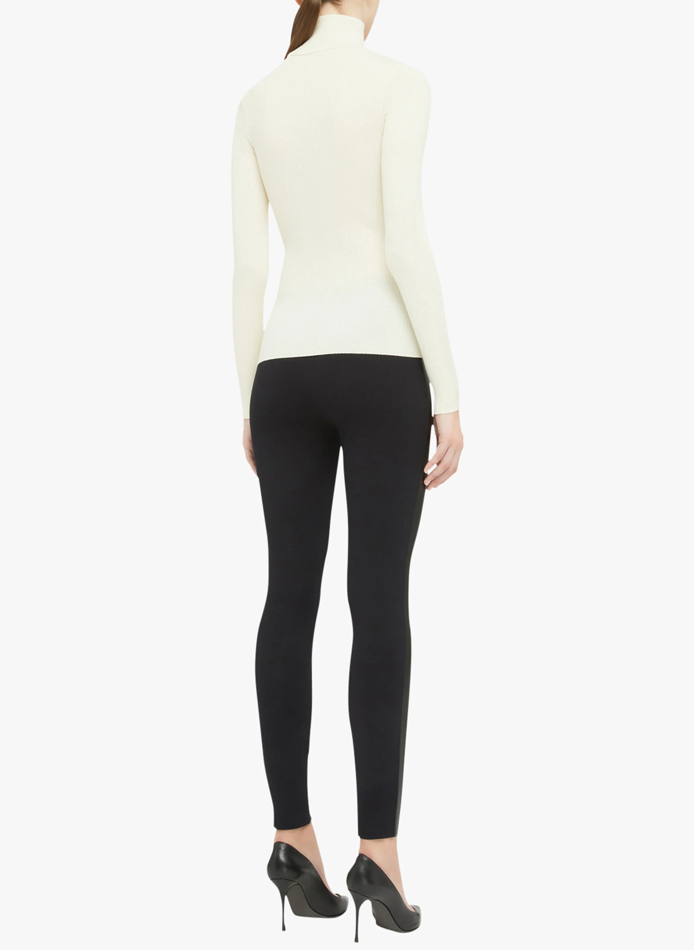 Merino Fine Rib Pullover - Pull col roulé côtelé en laine| Beige
