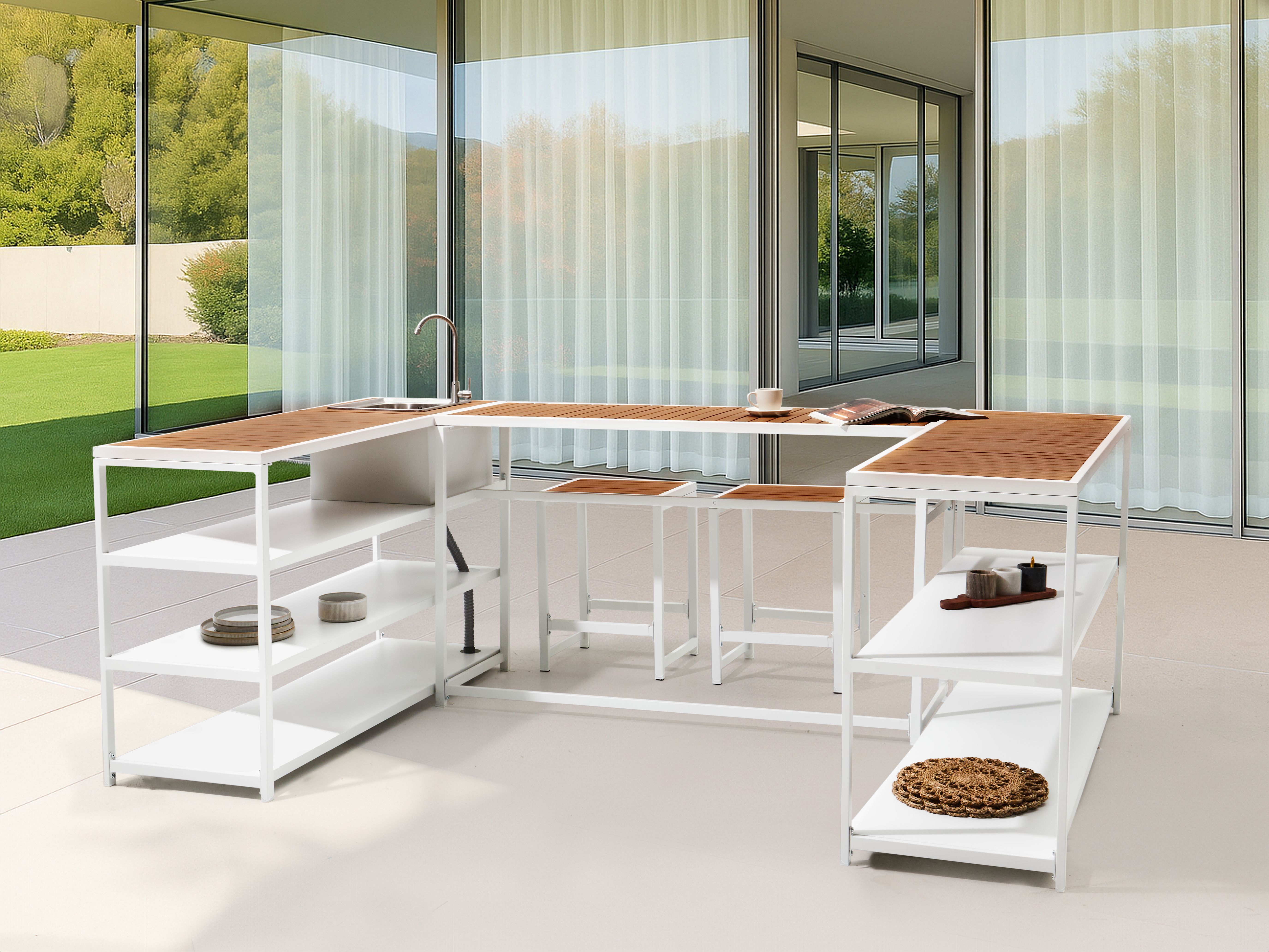Tuin bartafel AVETRANA 150 cm 50 cm Bruin/wit