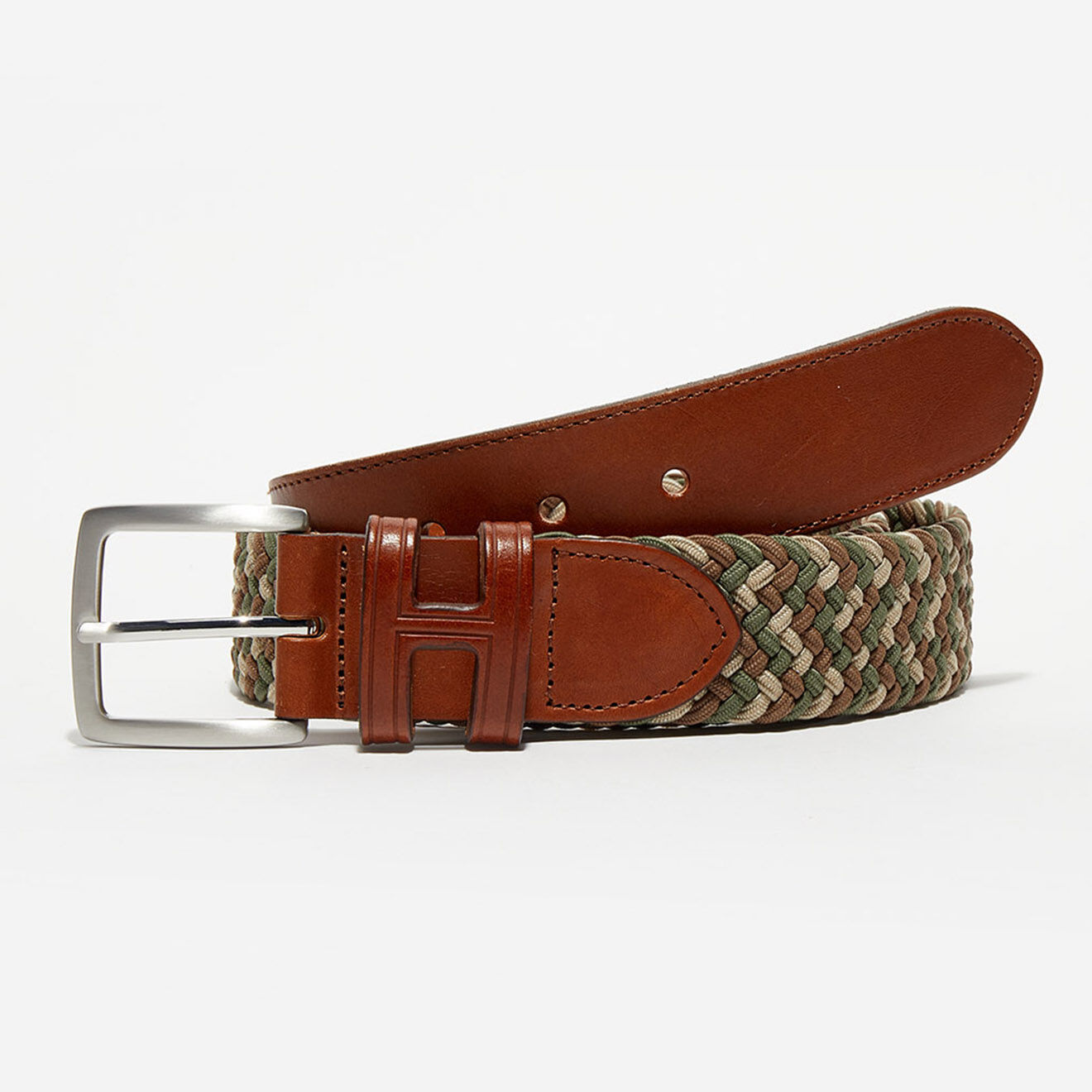 Hackett London Ceinture tressée bicolore kaki/beige