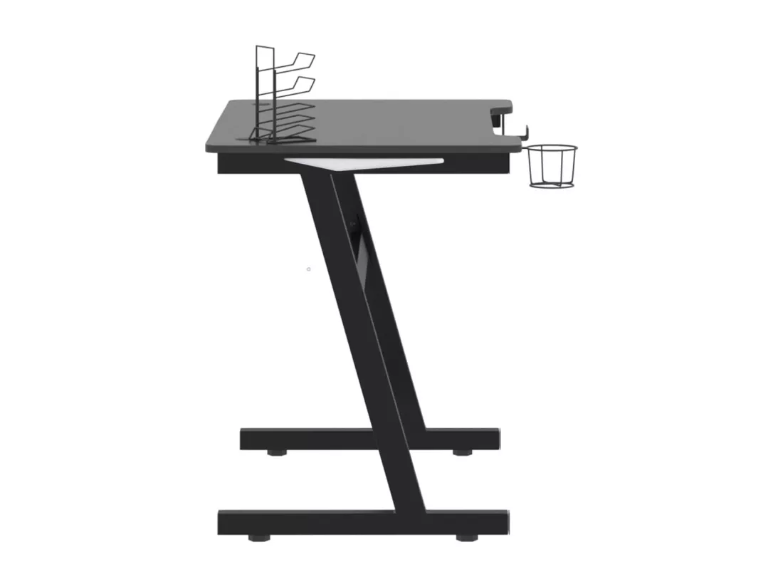 Bureau de jeu à LED avec pieds en forme de Z Noir 90x60x75 cm