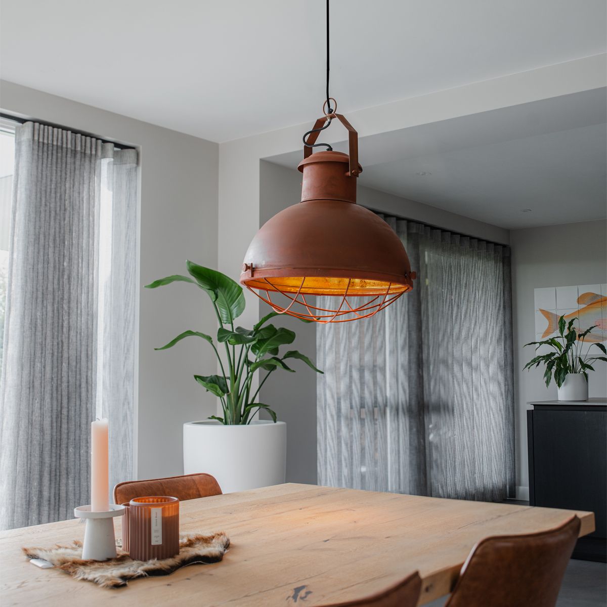 Industriële hanglamp roestbruin met gouden binnenkant - Engine